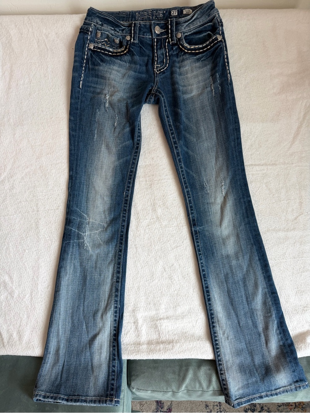 Miss Me Dark Blue Flare Jeans with Faded Detail
